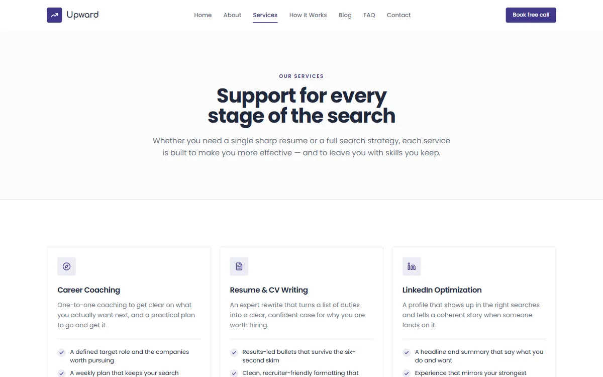 Upward website services page